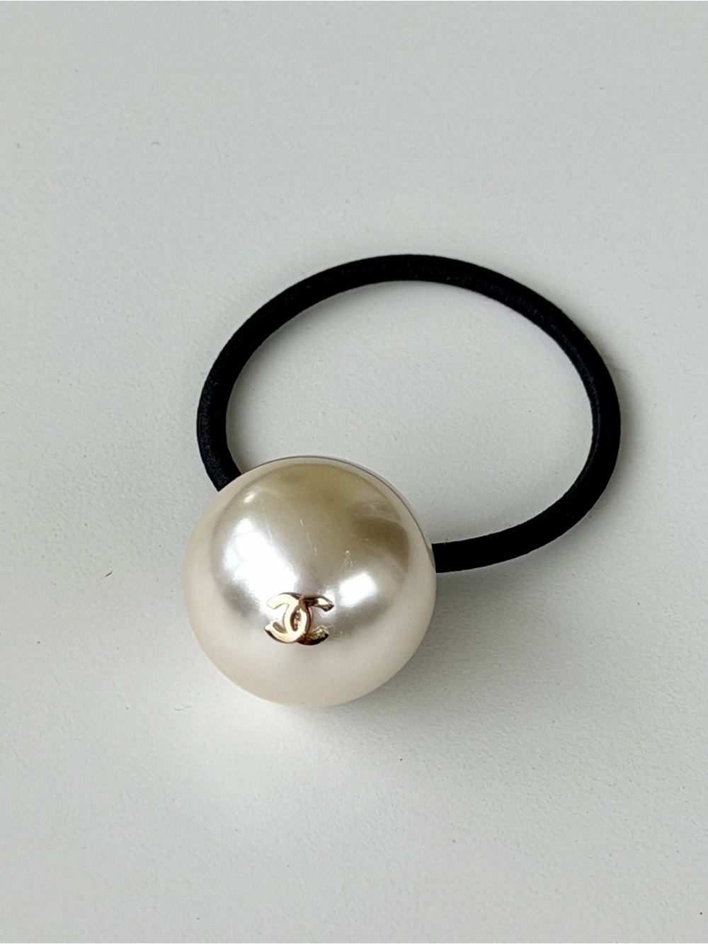 Chanel Ivory Pearl Logo Hair Tie Brand New